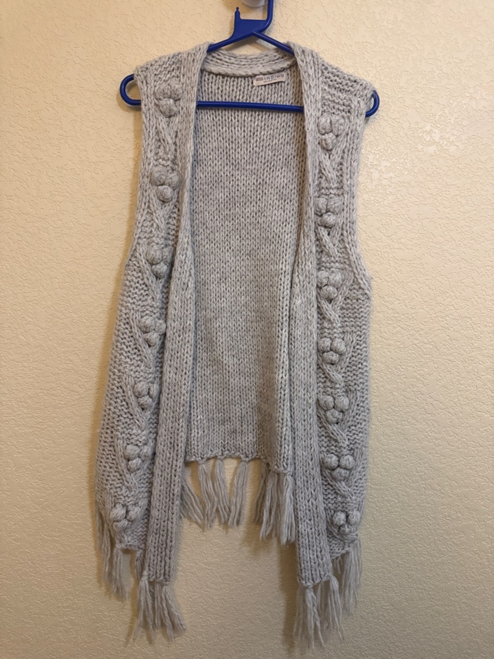 Marks And Spencer’s Light Gray Chunky Knit Fringe Open Vest